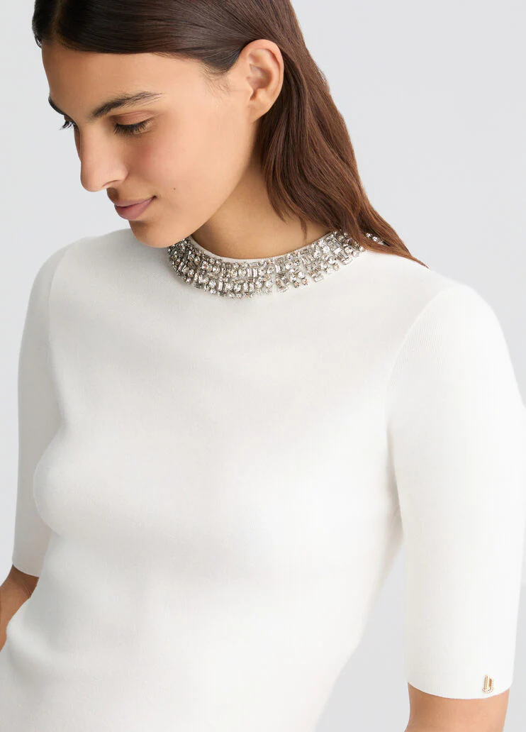 White crop top with bejewelled embellishment