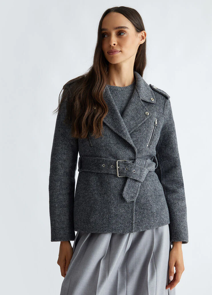 Wool blend biker jacket