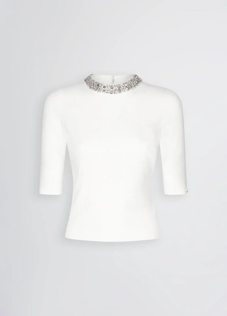 White crop top with bejewelled embellishment