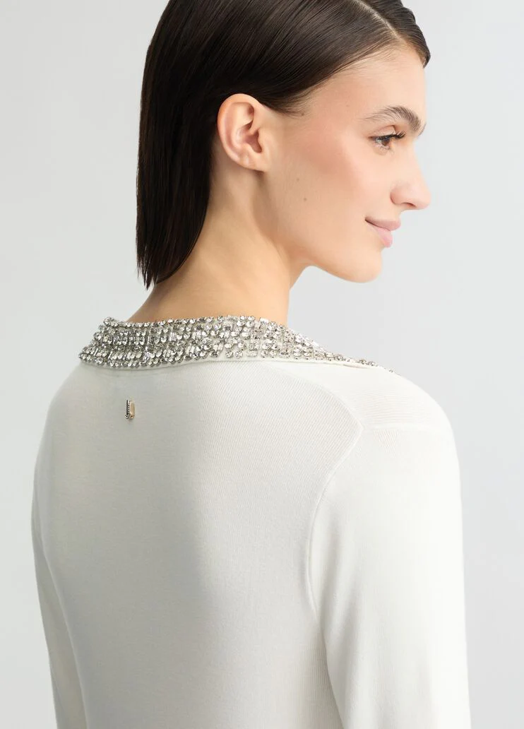White polo shirt with bejewelled embellishment