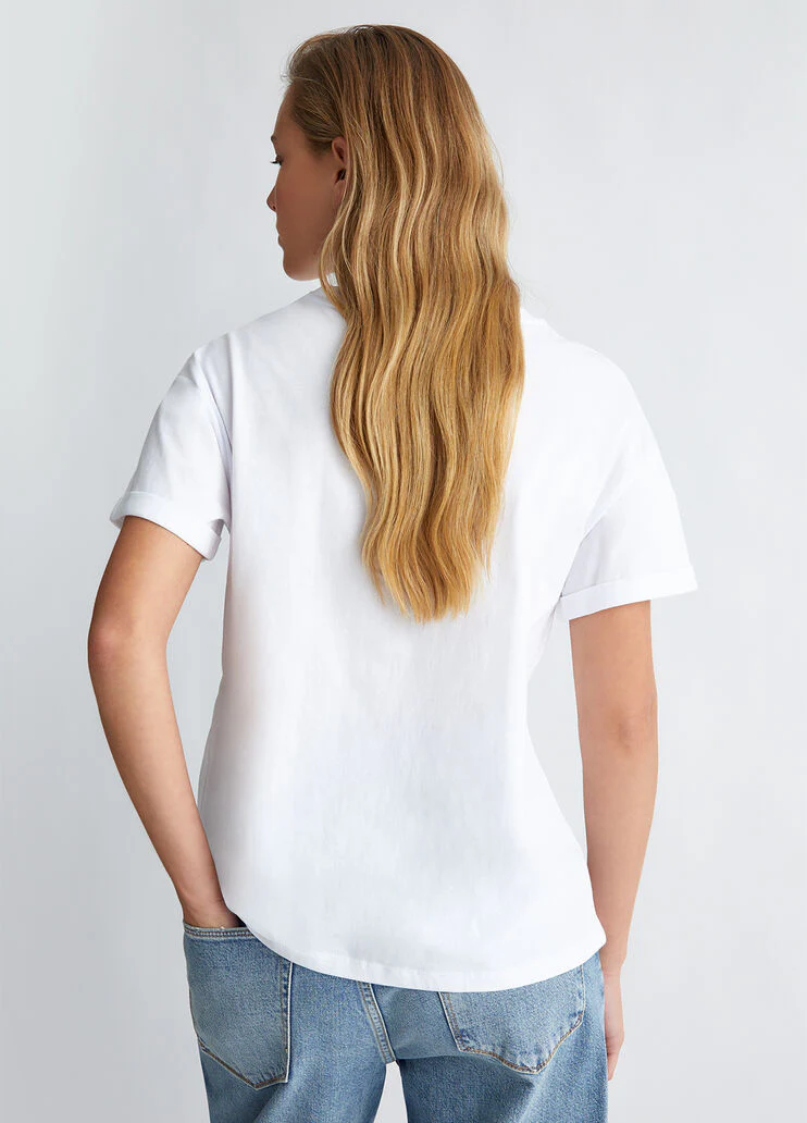 T-shirt with print and appliqués