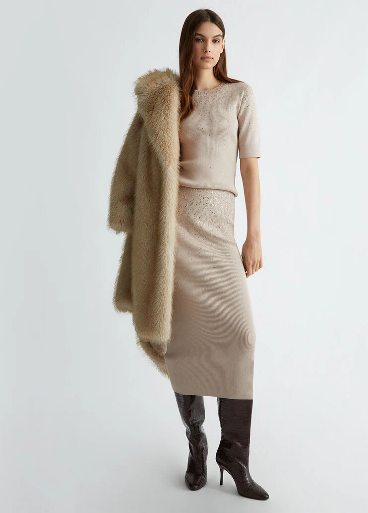 Midi skirt with dégradé rhinestones