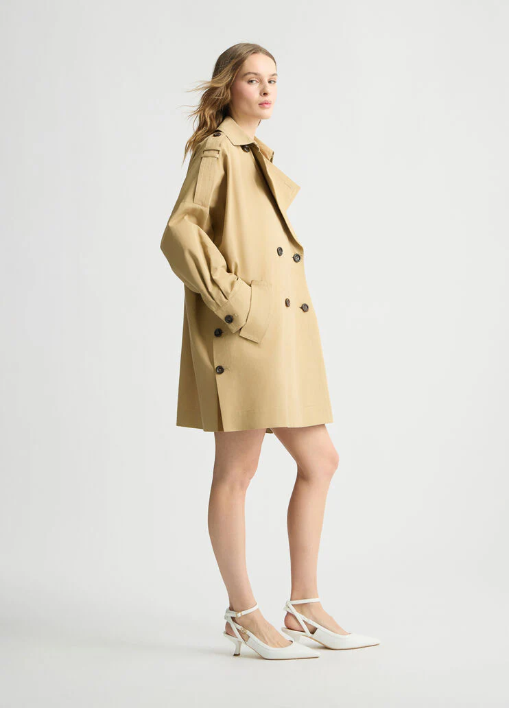 Beige gabardine trench coat