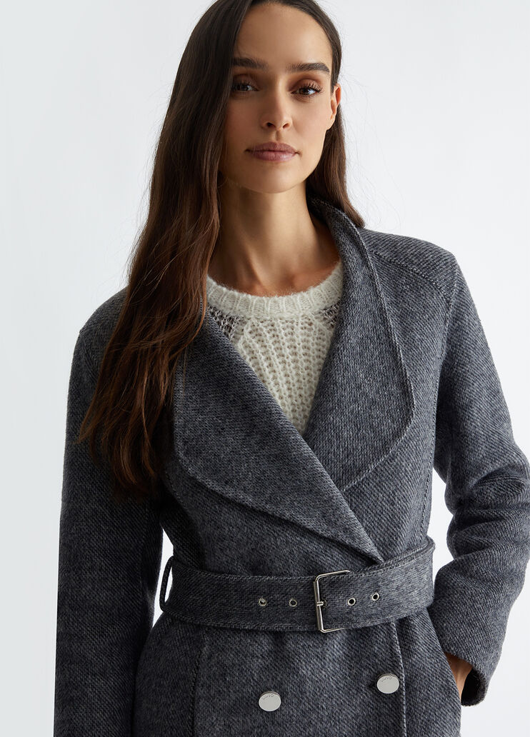 Double-breasted wool-blend coat
