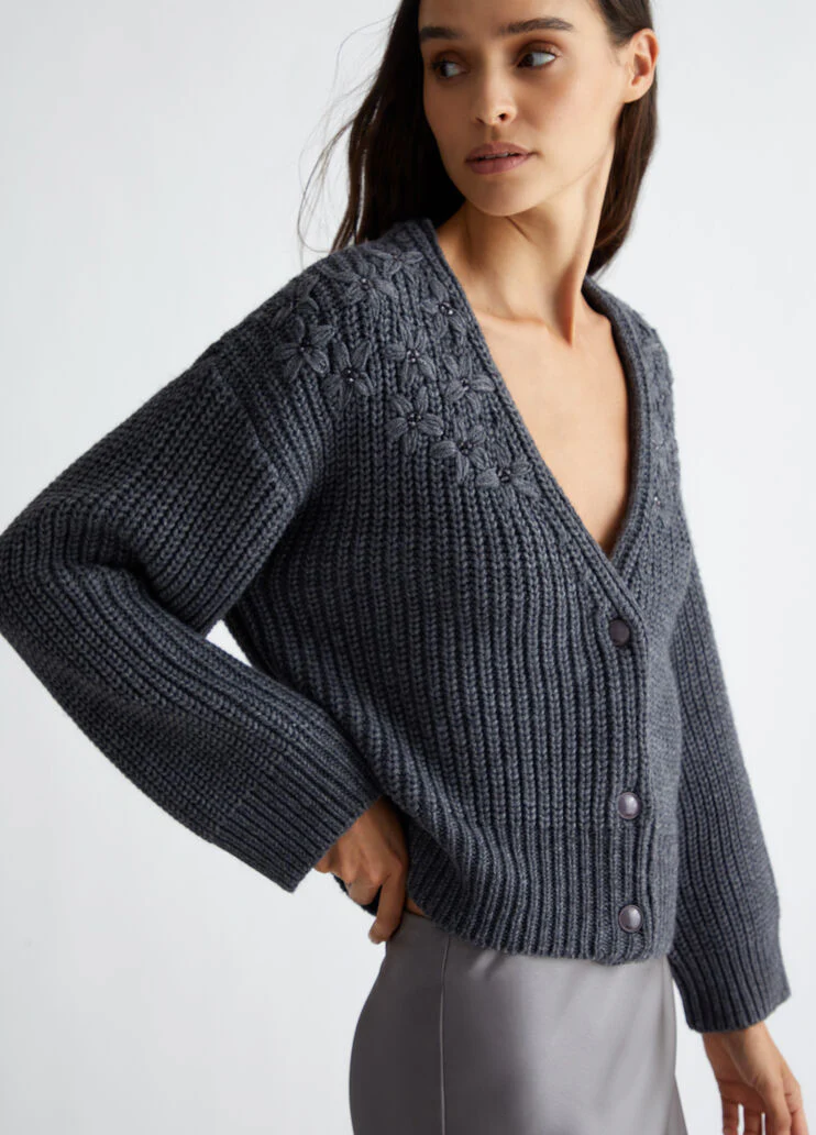 Wool cardigan with embroidery