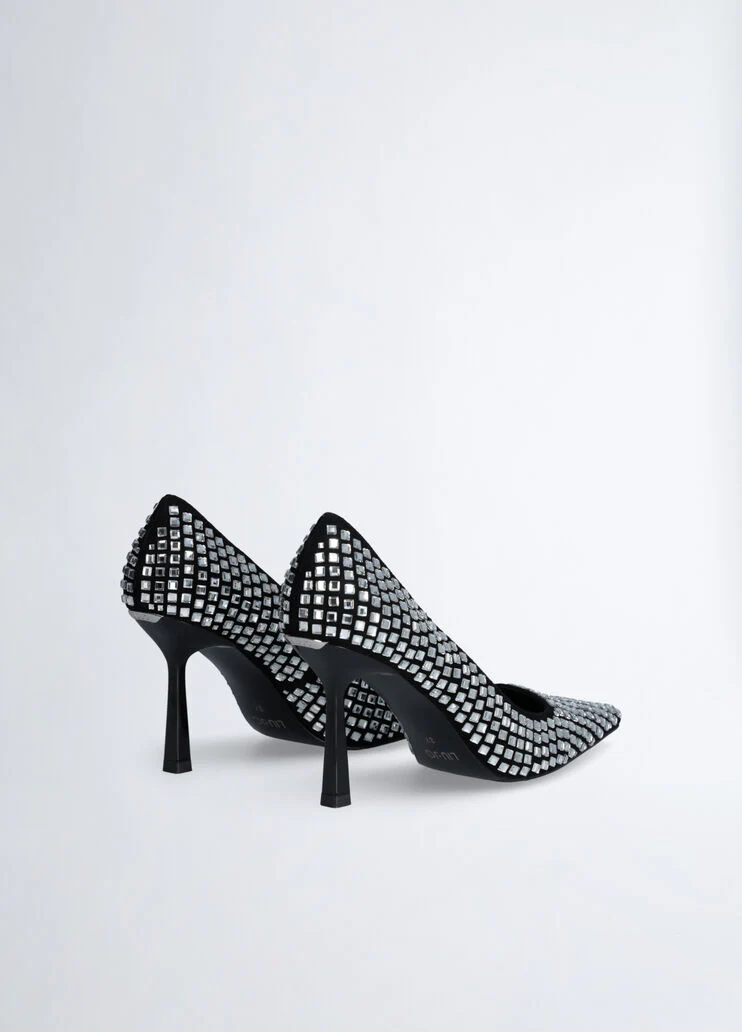 Black court shoes with all-over rhinestones
