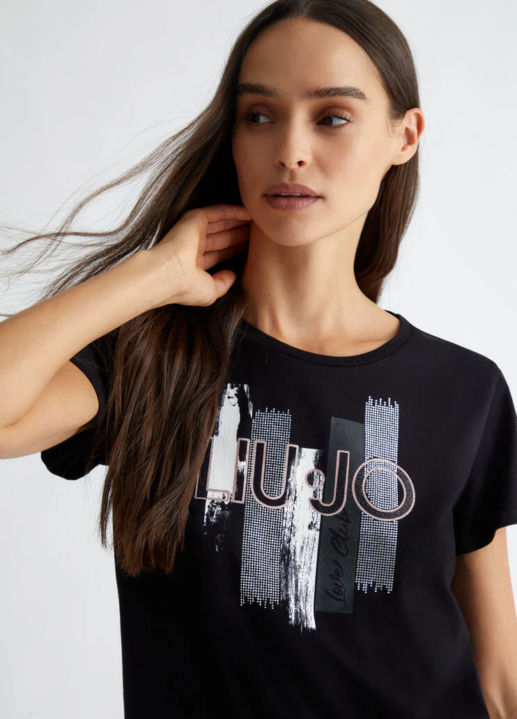 T-shirt with logo and gemstones