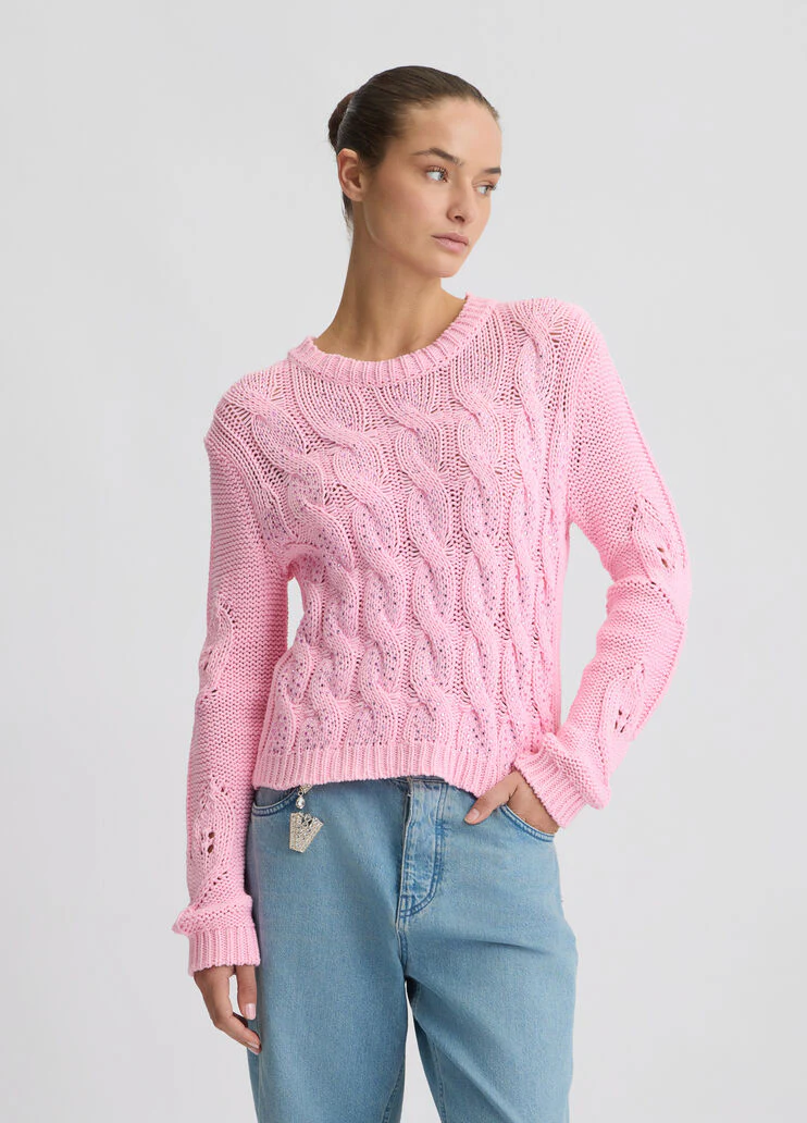 Cable-knit jumper with rhinestones