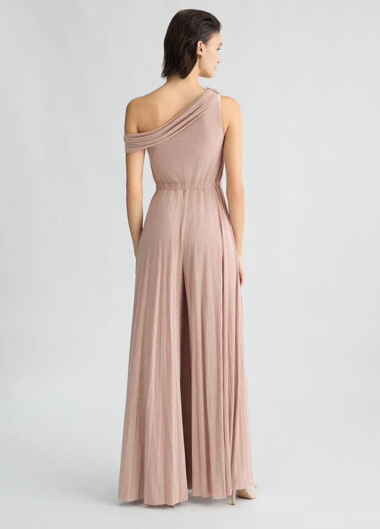 Powder pink one-shoulder jumpsuit