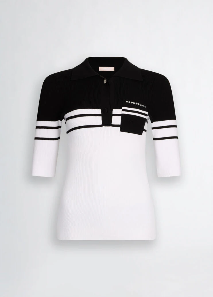 Striped knit polo-shirt