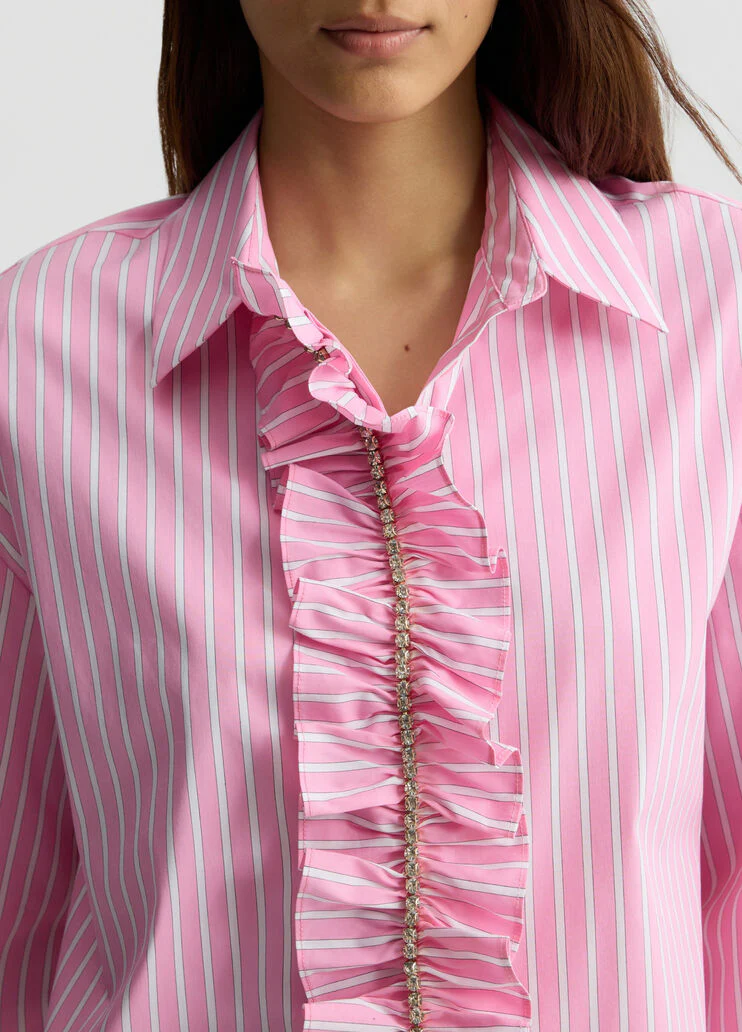 Pink striped shirt with ruching