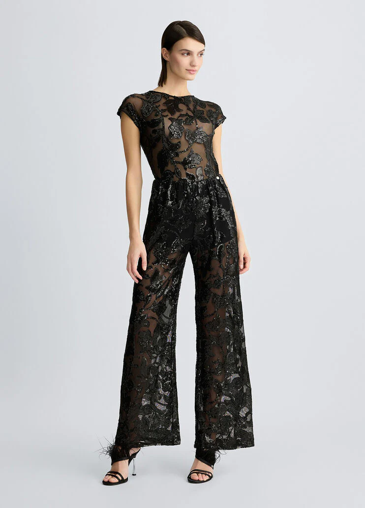 Embellished tulle bodysuit top