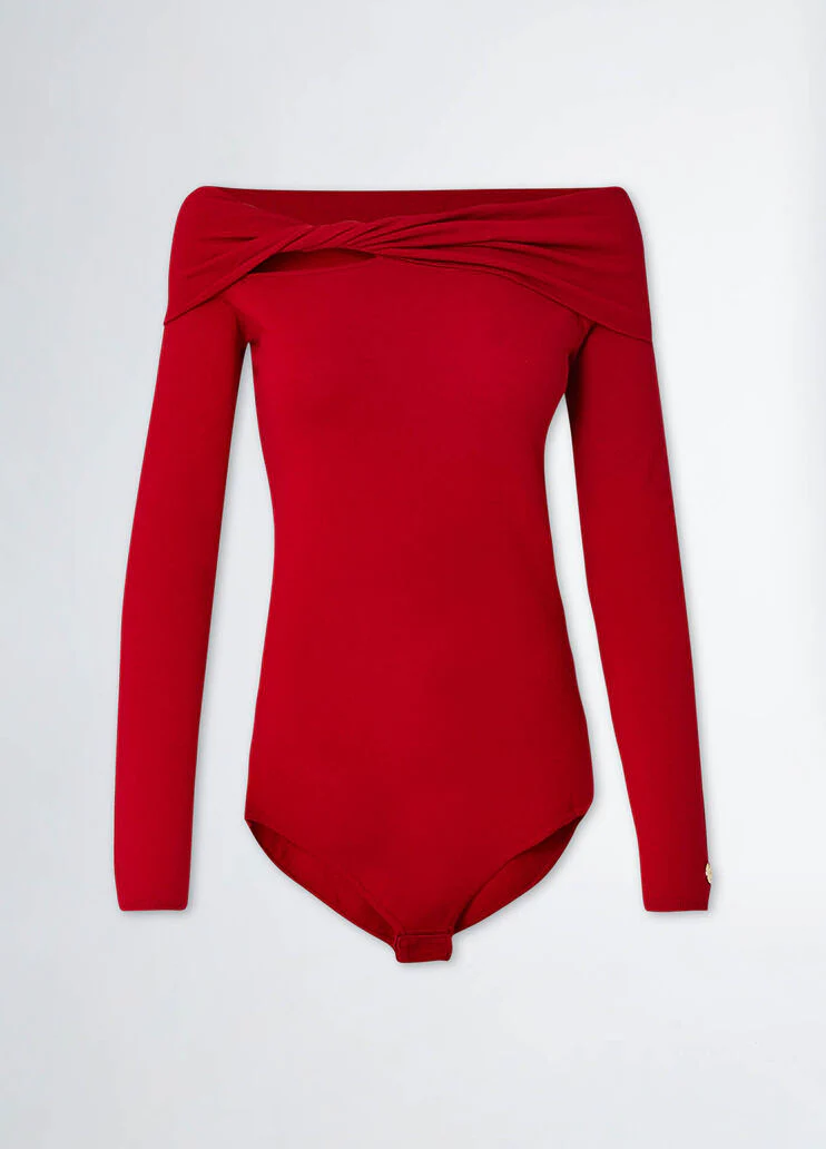 Red body suit with cut-out