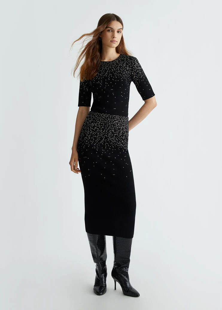 Midi skirt with dégradé rhinestones