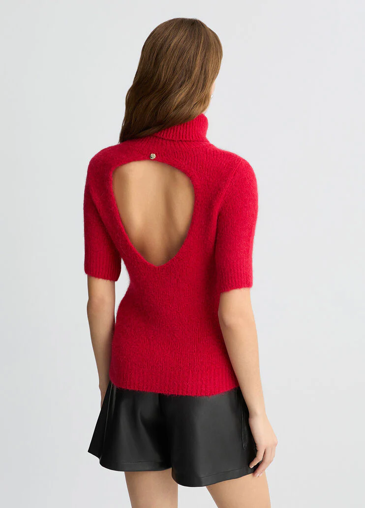Red turtleneck with cut-out