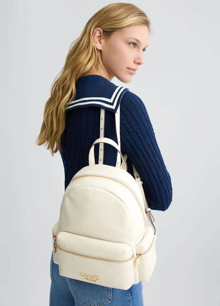 White backpack with logo