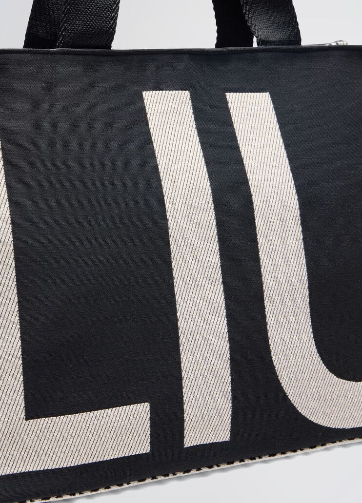 Black jacquard monogram tote bag