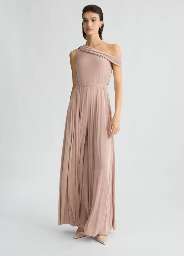 Powder pink one-shoulder jumpsuit