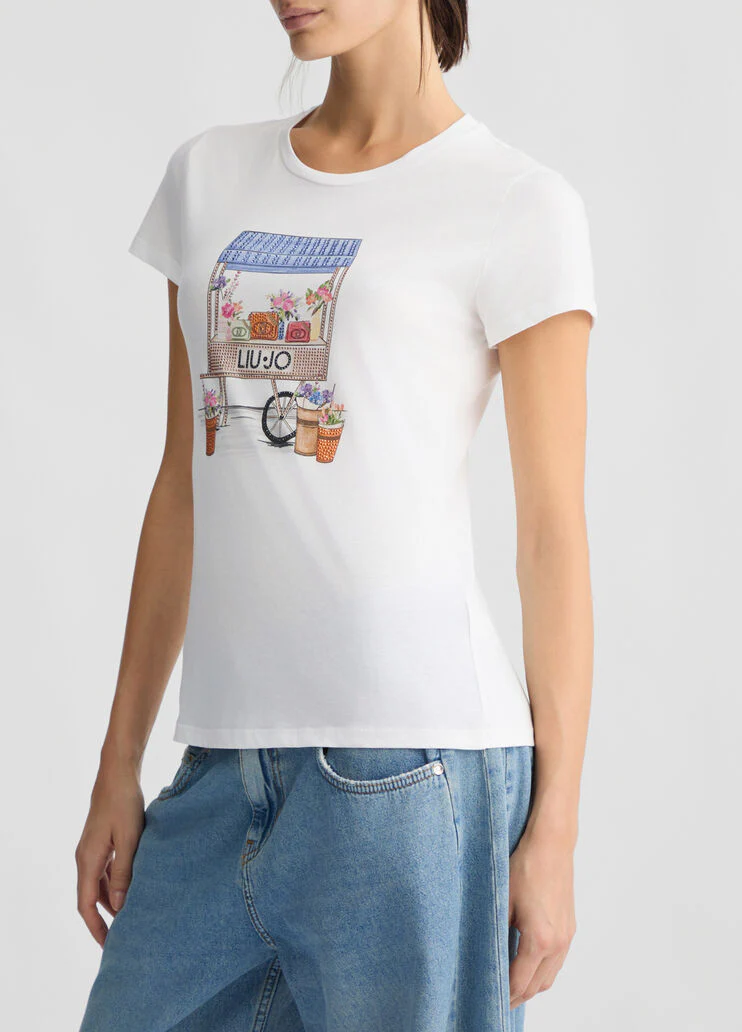Printed T-shirt with rhinestones