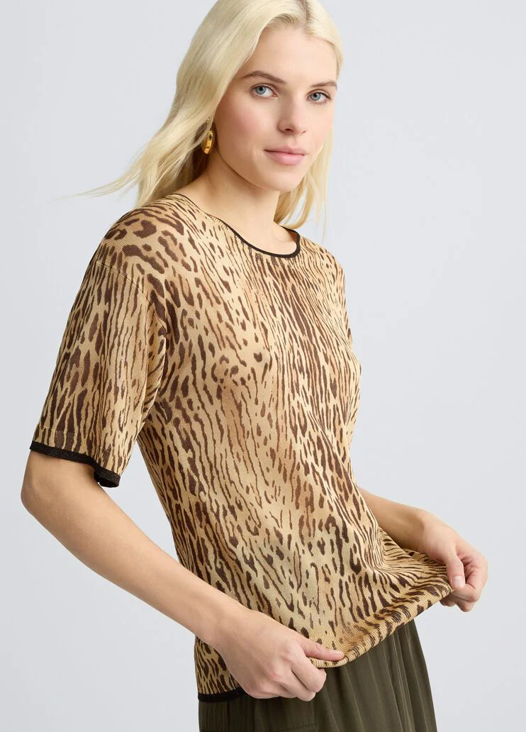 Animal-print knit T-shirt