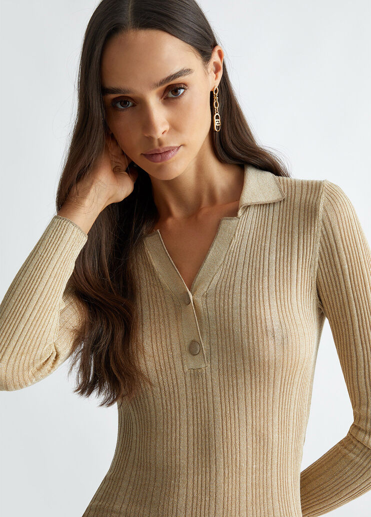 Lurex knit polo-shirt