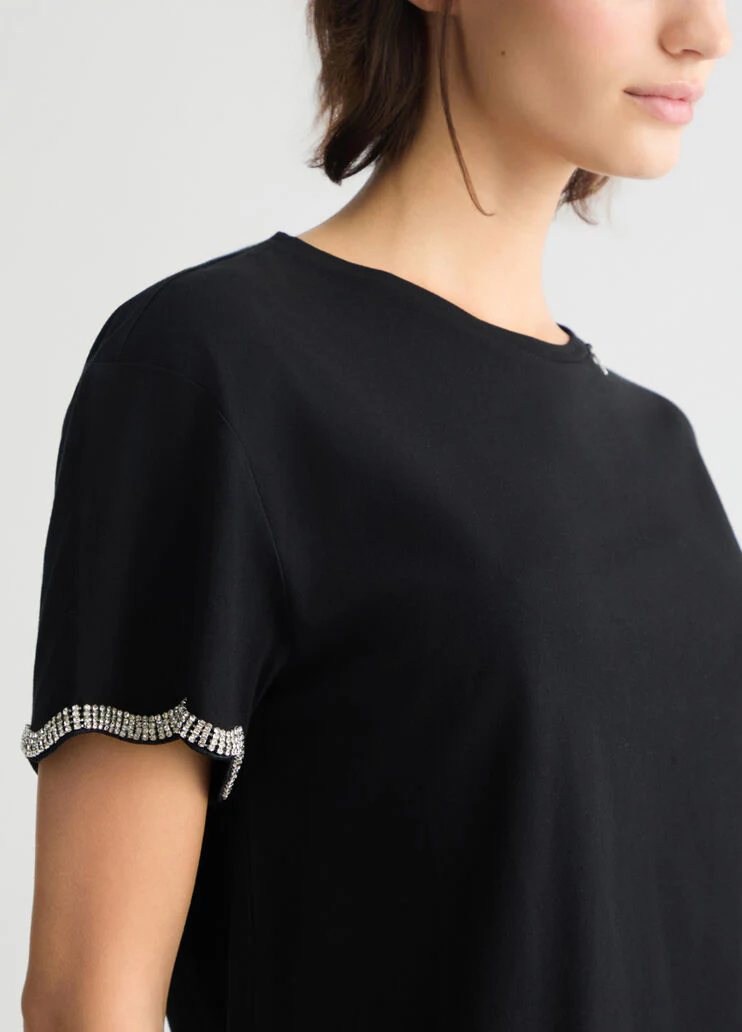 Cotton T-shirt with rhinestones