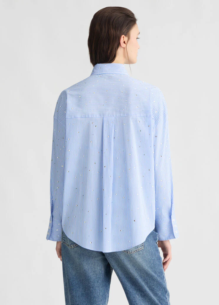 Light blue poplin shirt with rhinestones