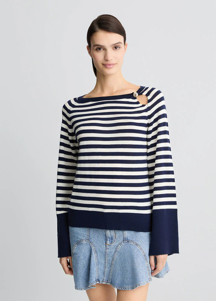 Lagoon blue/white wool and cashmere jumper