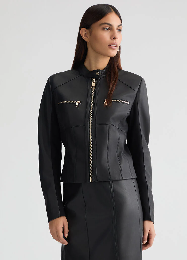 Black leather biker jacket