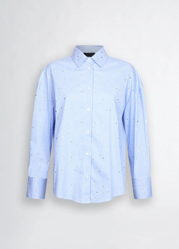 Light blue poplin shirt with rhinestones