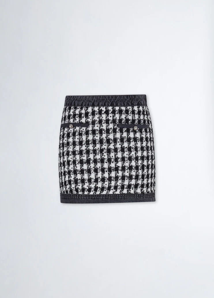 Denim and bouclé miniskirt