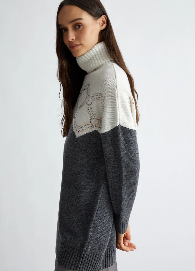 Wool-blend polo-neck with rhinestones