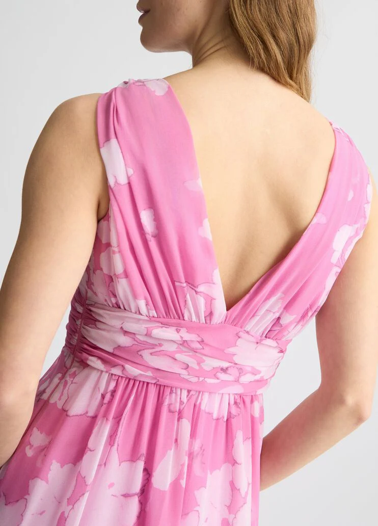 Long pink dress with floral design