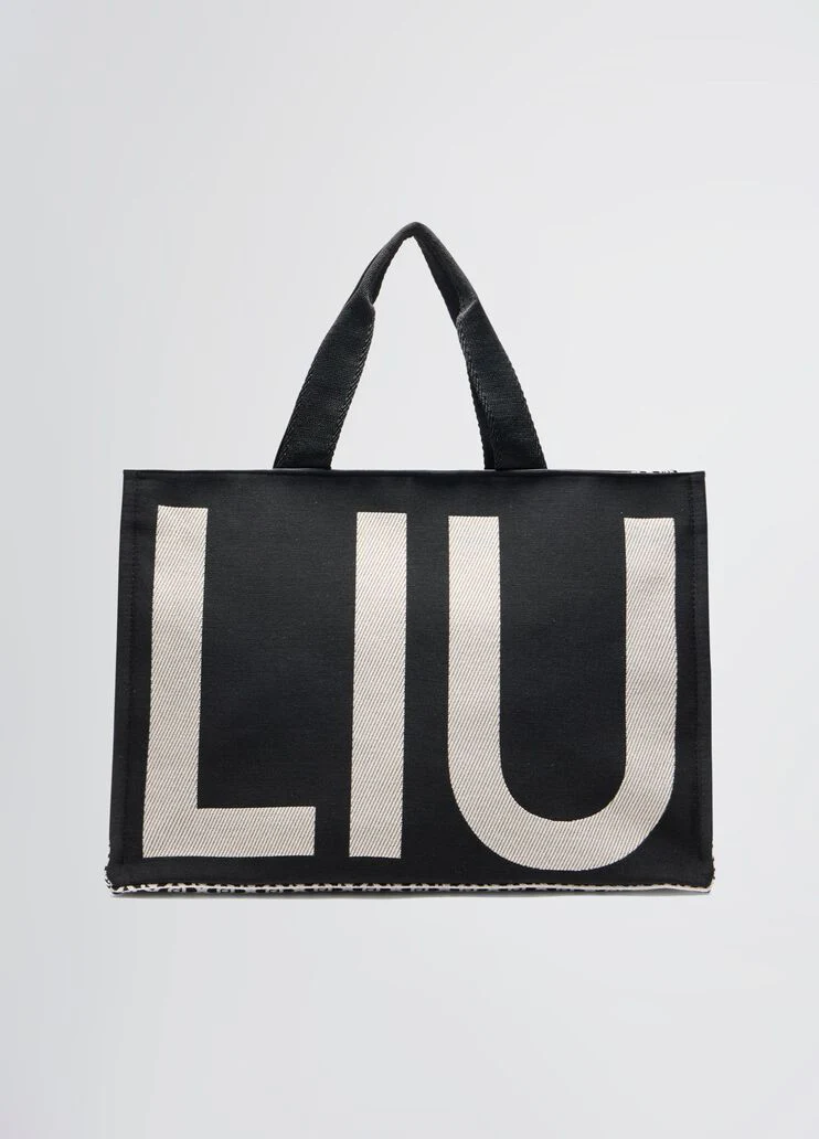 Black jacquard monogram tote bag