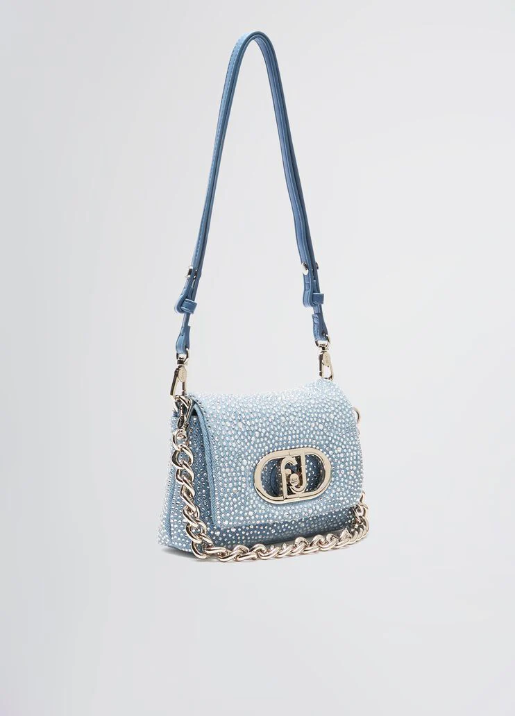 Small denim LaPuffy bag with rhinestones