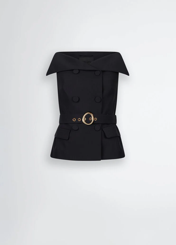 Double-breasted waistcoat with belt