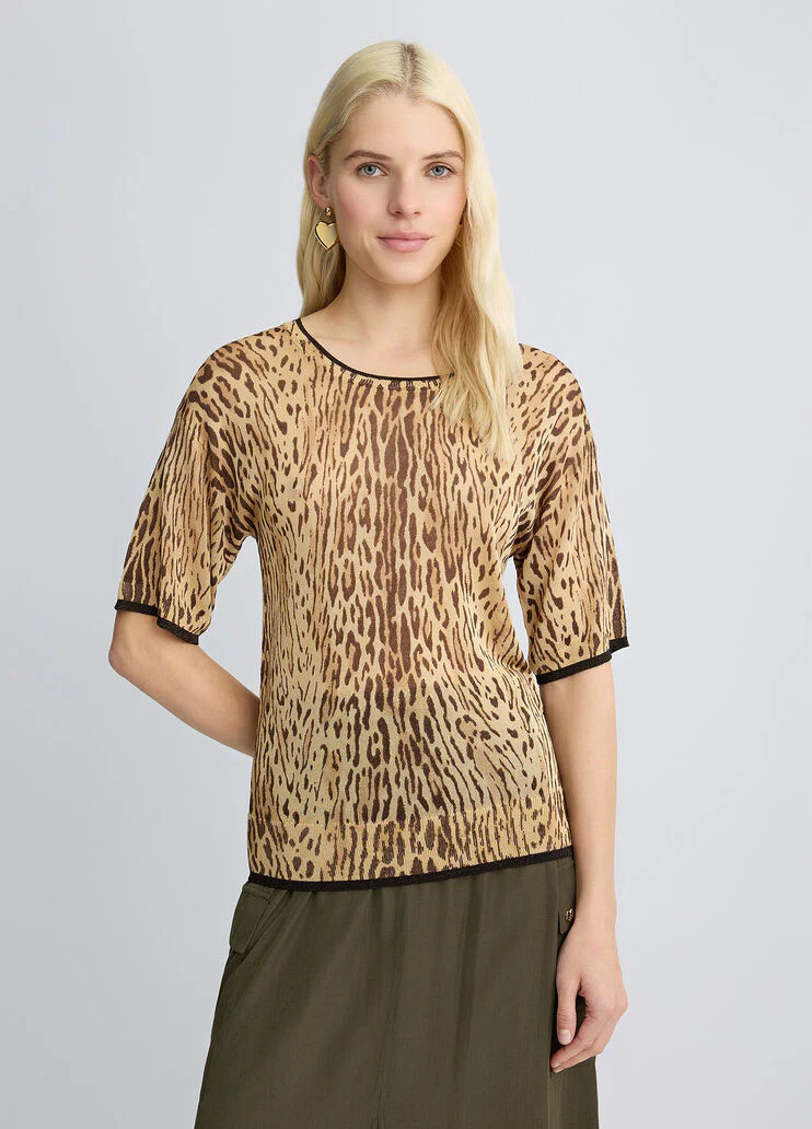 Animal-print knit T-shirt