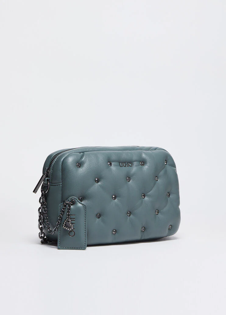 Glossy crossbody bag with rhinestones