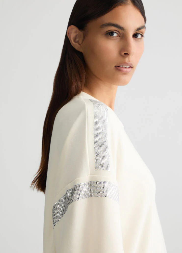 White sweatshirt with rhinestones