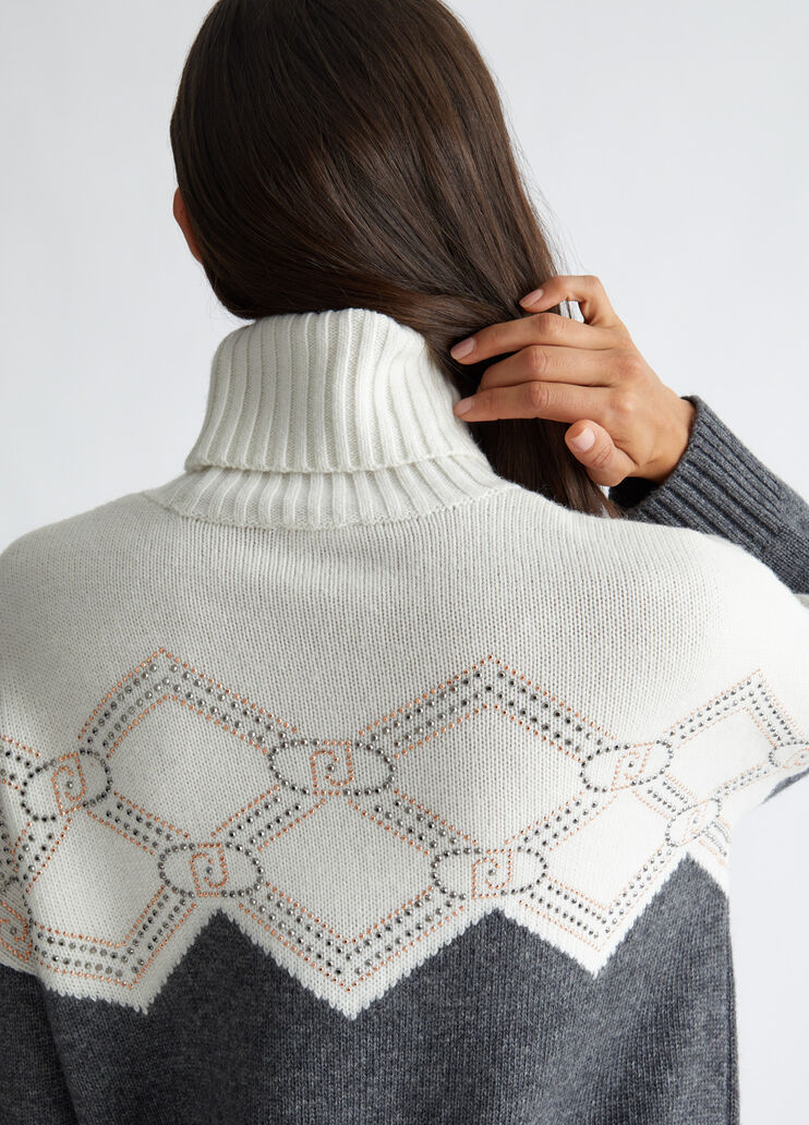 Wool-blend polo-neck with rhinestones