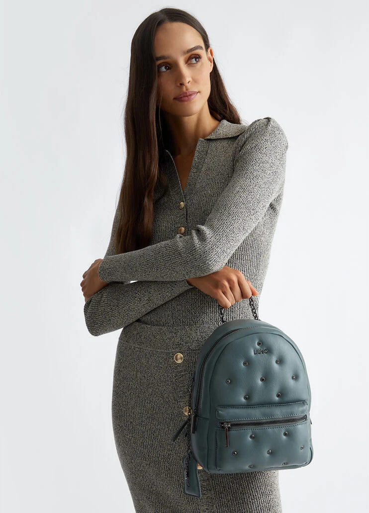 Glossy backpack with rhinestones