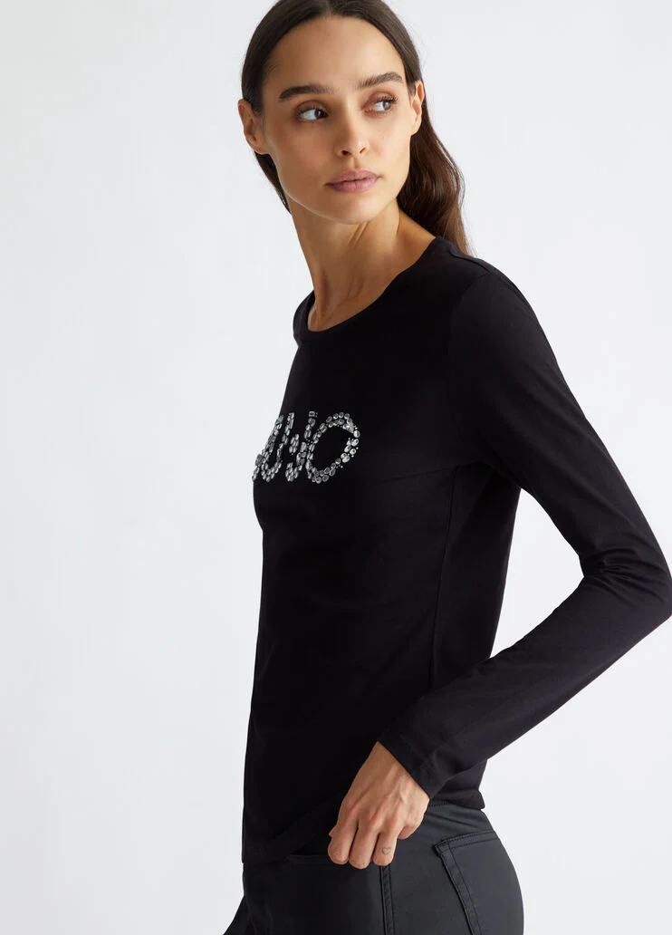 T-shirt with logo and gemstones