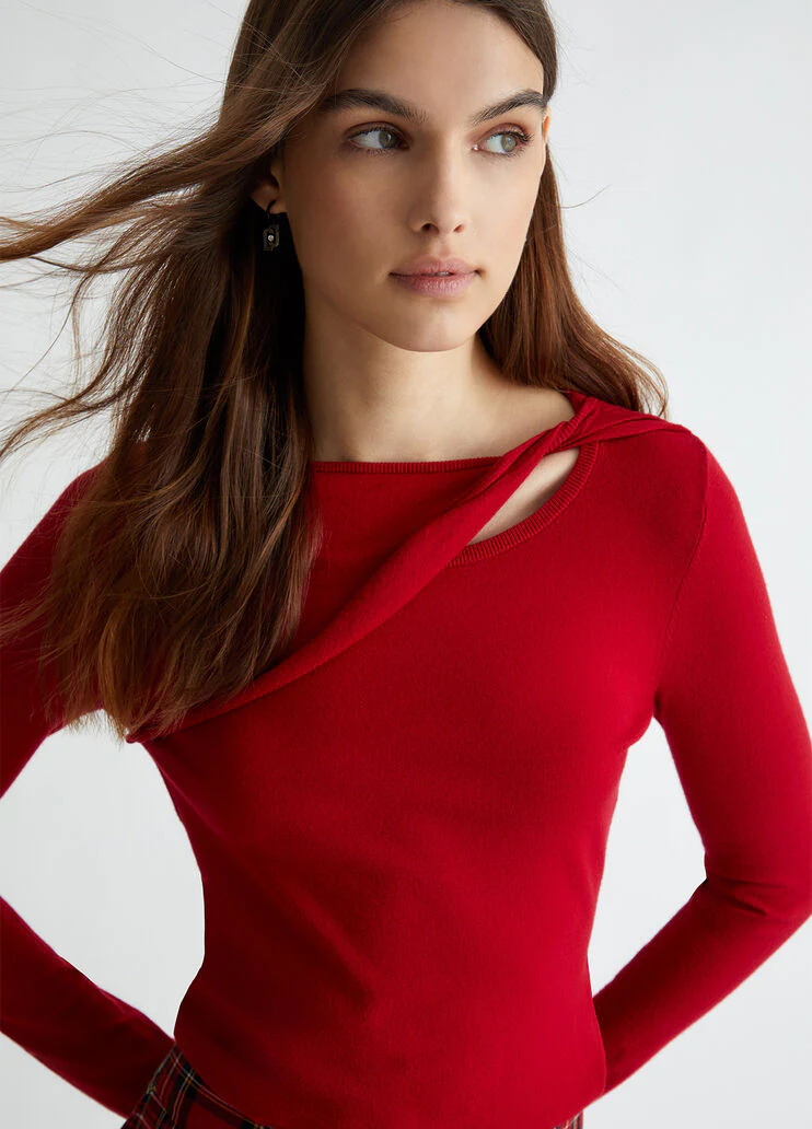 Red top with cut-out