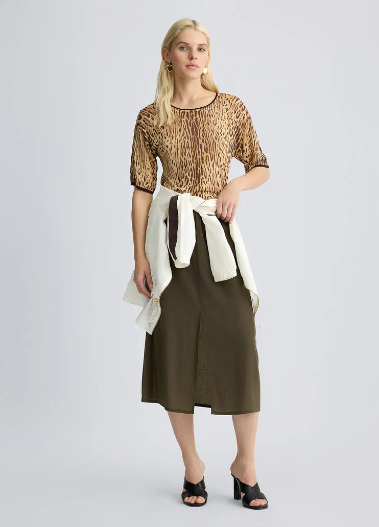 Animal-print knit T-shirt