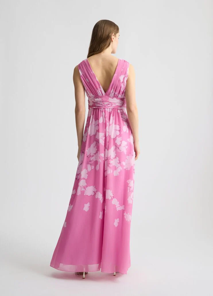 Long pink dress with floral design
