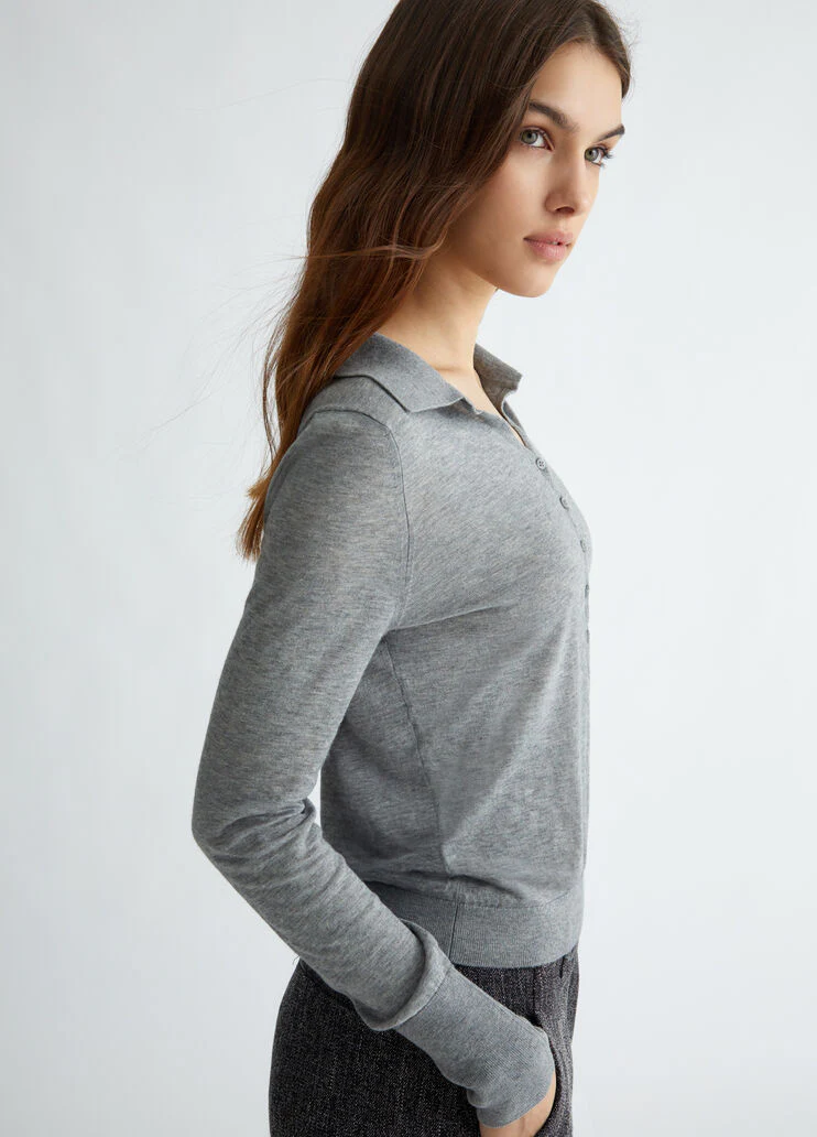 Cashmere-blend knit polo-shirt