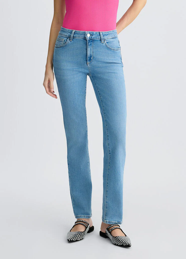 Light slim-fit jeans with rhinestones