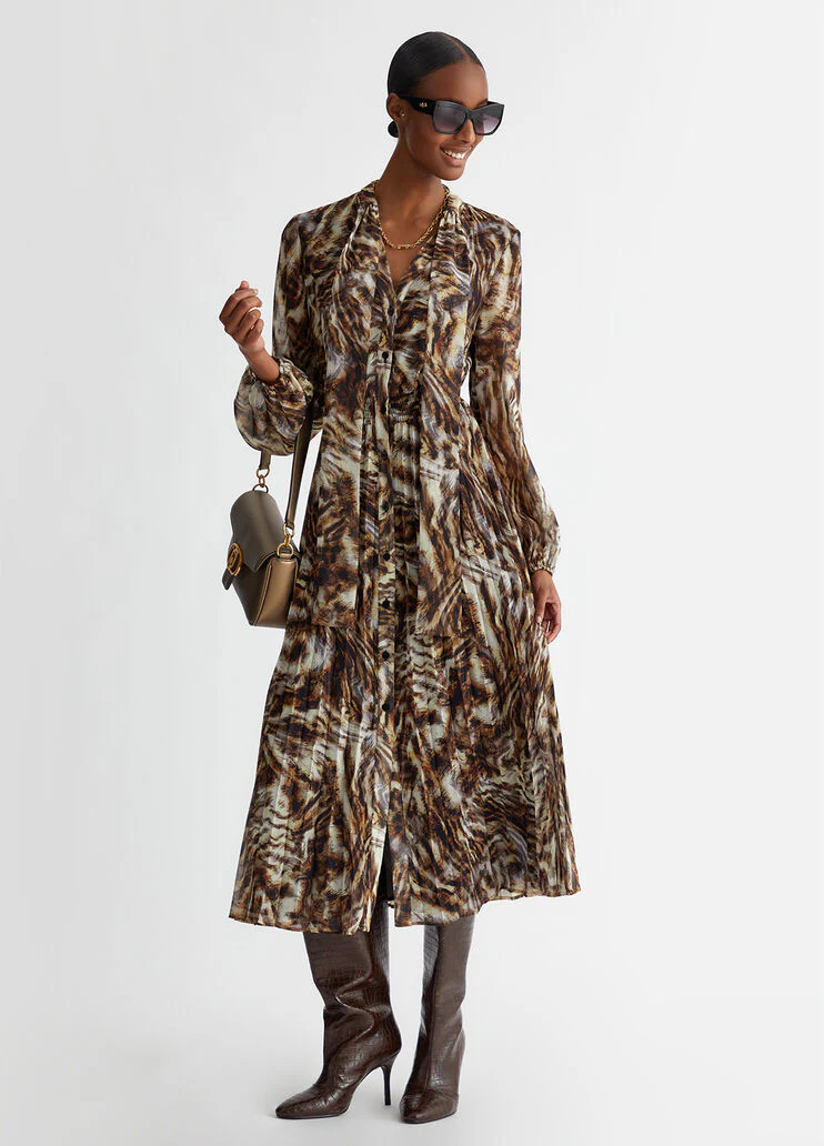 Shirt dress with animal print