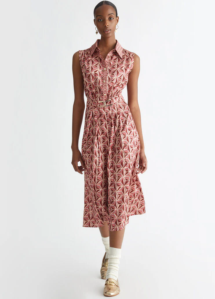 Printed twill shirt dress