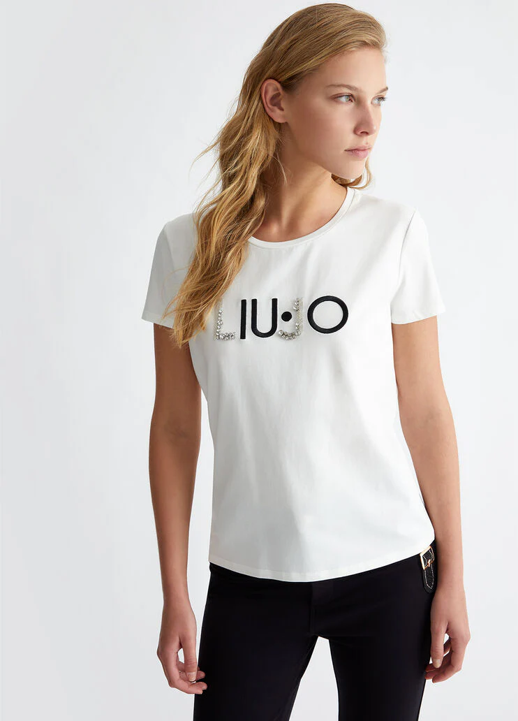 T-shirt with print and appliqués